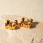 Stylish Unique Metal Textured Square Bean Hoop Earrings Steel 18k Gold Plated Women Anti Allergic Metal Distinctive Jewelry