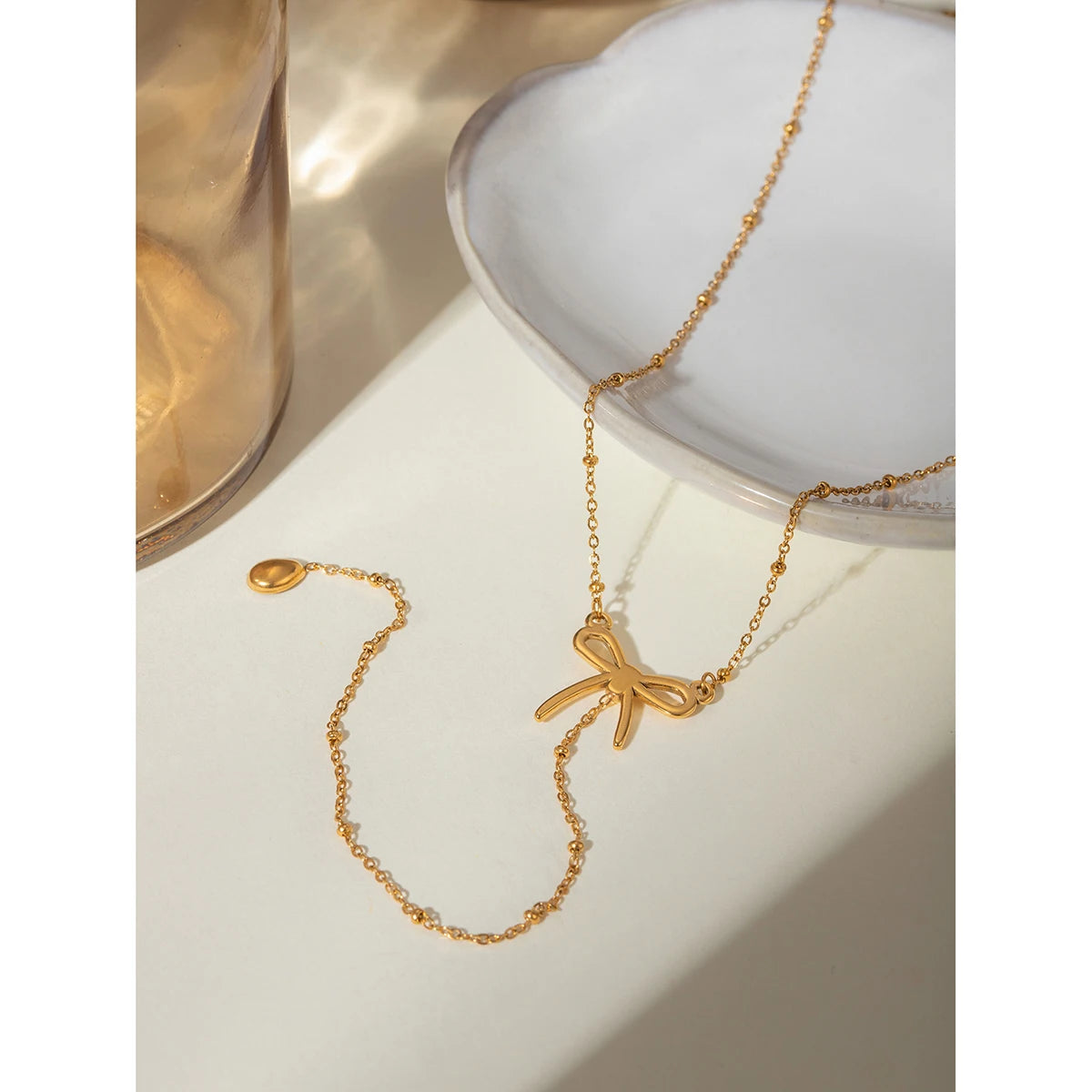 18K PVD-belagt Trendy Rustfrit Stål Delikat Bowknot Y Halskæde Kæde Kvinder Vandtæt Højkvalitets Charm Stilfulde smykker
