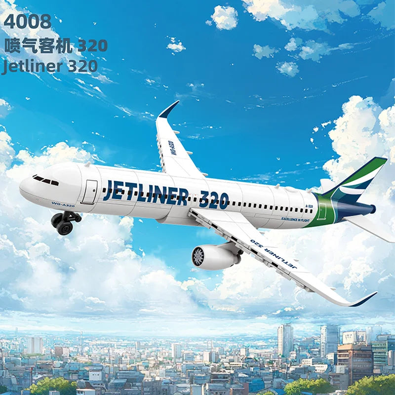 Airbus 320 Jet Aircraft Aviation Model City Series Large Passenger Plane Toy Boys and Kidsren Assembly Building Blocks