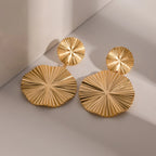 18K Gold Plated Plicated Stainless Steel Round Pendant Exaggerated Earrings for Women Ear Stud Exaggerated Ear Jewelry