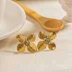 Vintage Flower Inlaid Natural Stone Stud Earrings For Women Waterproof Stainless Steel Jewelry Vacation Gift