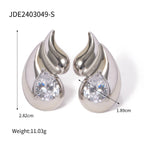 Brincos de Gota de Água Dupla Geométricos de Aço Inoxidável à Prova d'Água Banhados a Ouro 18k com Pingente de Diamante Joia Antialérgica de Destaque