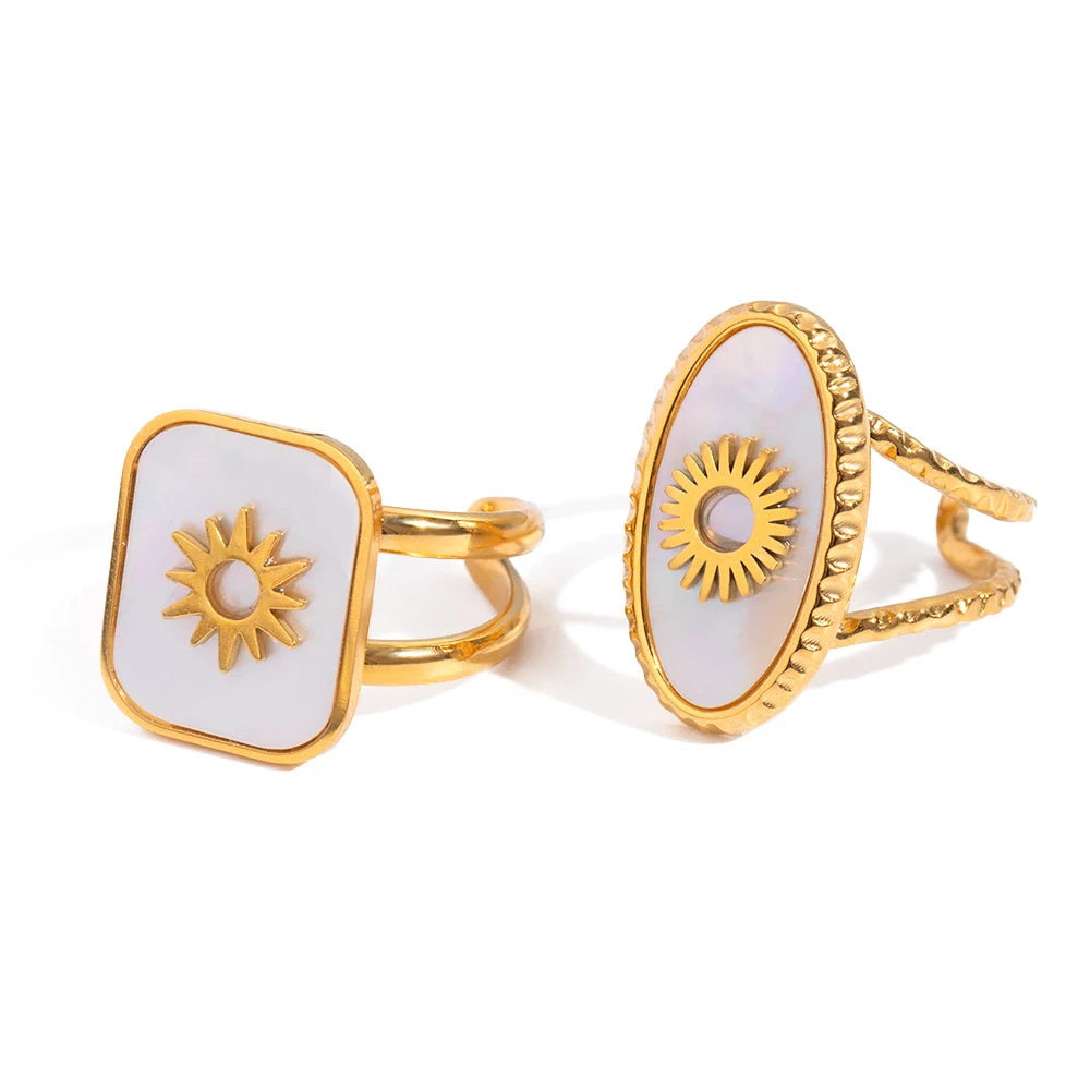 Minimalist 18K Stainless Steel Waterproof Round Shell Hammer Grain Opening Ring Women Anti Allergic Elegant Charm Daily Jewelry