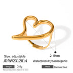Anello a cuore grande liscio cavo in acciaio inossidabile placcato oro 18K resistente alla ruggine fascino temperamento libero gioielli bijoux per donne