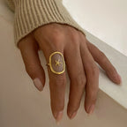 Oval Starfish 18K Gold Plated Stainless Steel Hammer Pattern Ocean Wind Open Ring Women Anti Allergic Charm Daily Jewelry