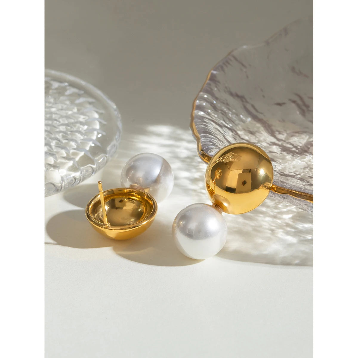 Trendy 18k Stainless Steel Vintage Imitation Pearl Hollow Steel Ball Earrings Women Statement Charm Texture Rust Proof Jewelry