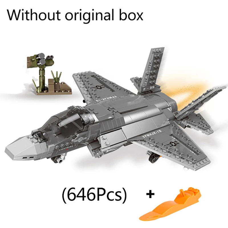 Military Series F35 Fighter Air Battle Plane Building Blocks Across The Battlefield DIY Creative Toys for Children Birthday Gift