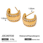 18K PVD forgyldt brede C-formede øreringe indlæg hvid zirconia rustfrit stål Kvinder Statement karakteristiske rustsikre smykker