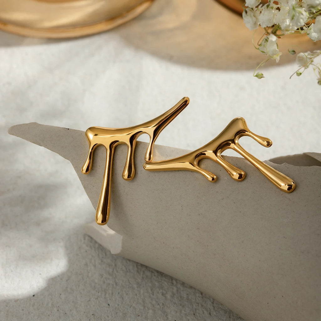 Stainless Steel Vintage Exaggerate Irregular Liquid Earrings PVD 18k Plated High Quality Free Temperament Charm Jewelry Women