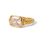 Luxuriöse Croissants Doppelreihe Rechteck Glänzender Kristall Fingerschmuck Trendige 18K Gold Edelstahl Zirkonringe für Frauen