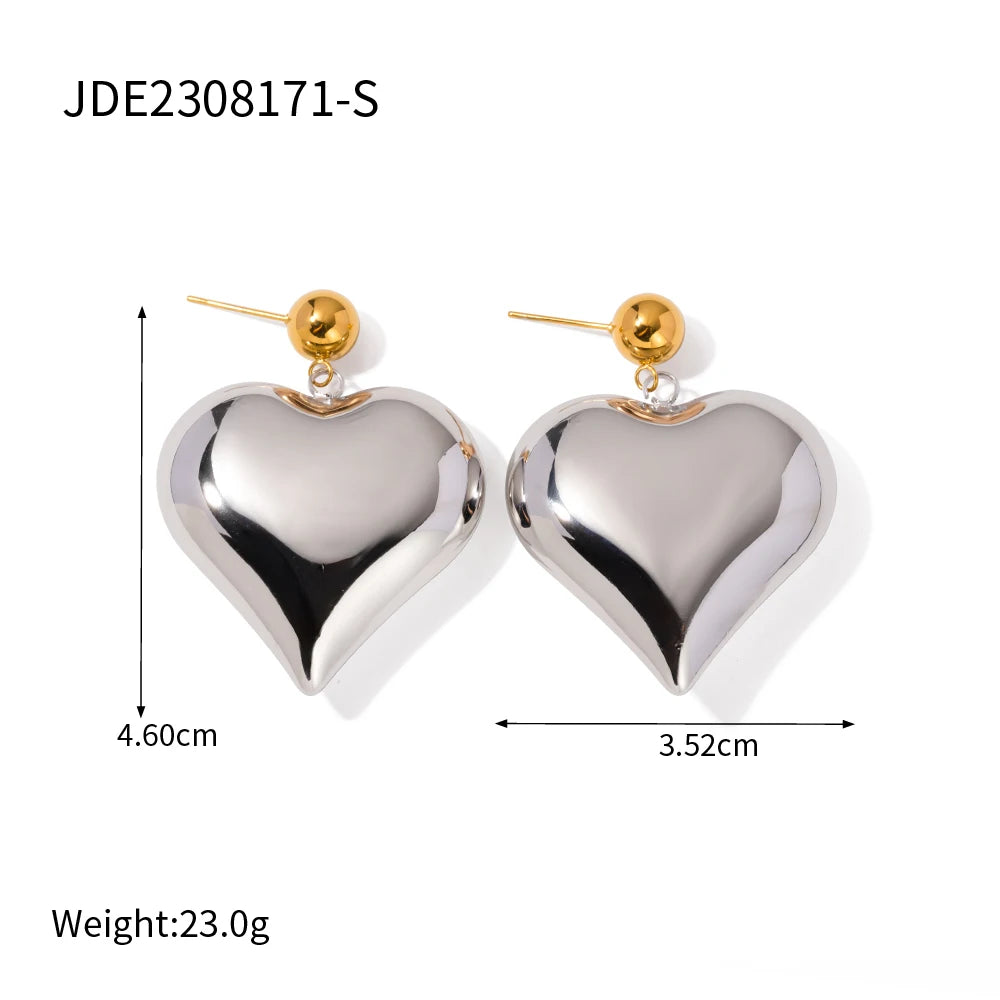 Pendientes de corazón liso de amor de acero inoxidable chapados en oro de 18K Serie hipoalergénica resistente al deslustre y al agua Joyería gruesa para mujer