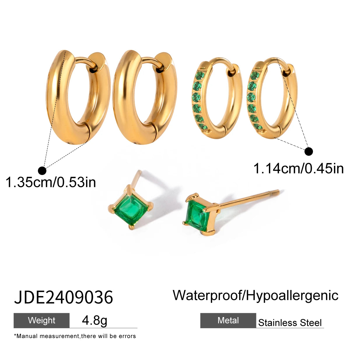 18k rustfrit stål vintage zirkon firkantede øreringe 3 par i ét kort Kvinder Statement Charm Tekstur Rustfri smykker