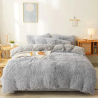 Ultra Soft Black Faux Fur 3-Piece Queen Comforter Set – Plush Fluffy Bedding with Duvet Cover and 2 Pillowcases