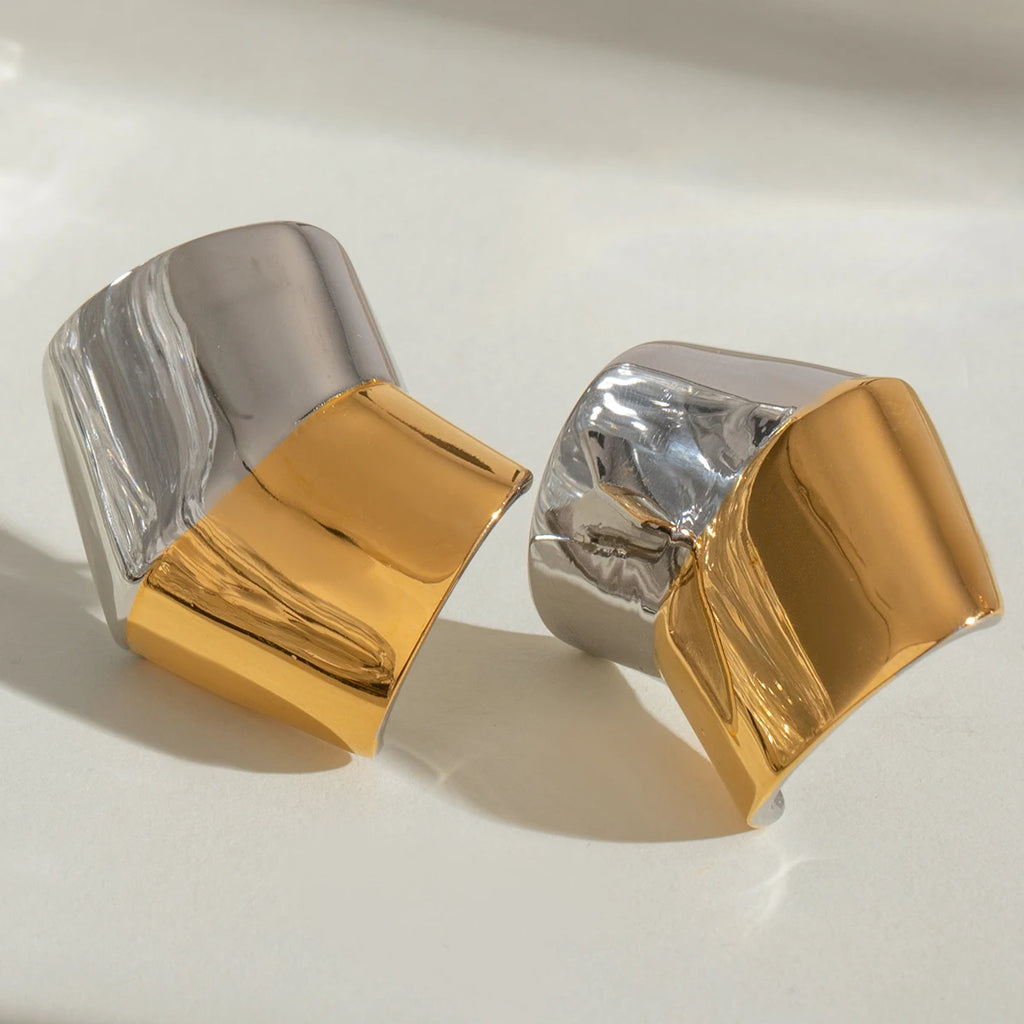 Minimalistisk 18K forgyldt rustfrit stål Uregelmæssig konveks trapez glatte øreringe Dame Daglige Charms Vandtætte smykker