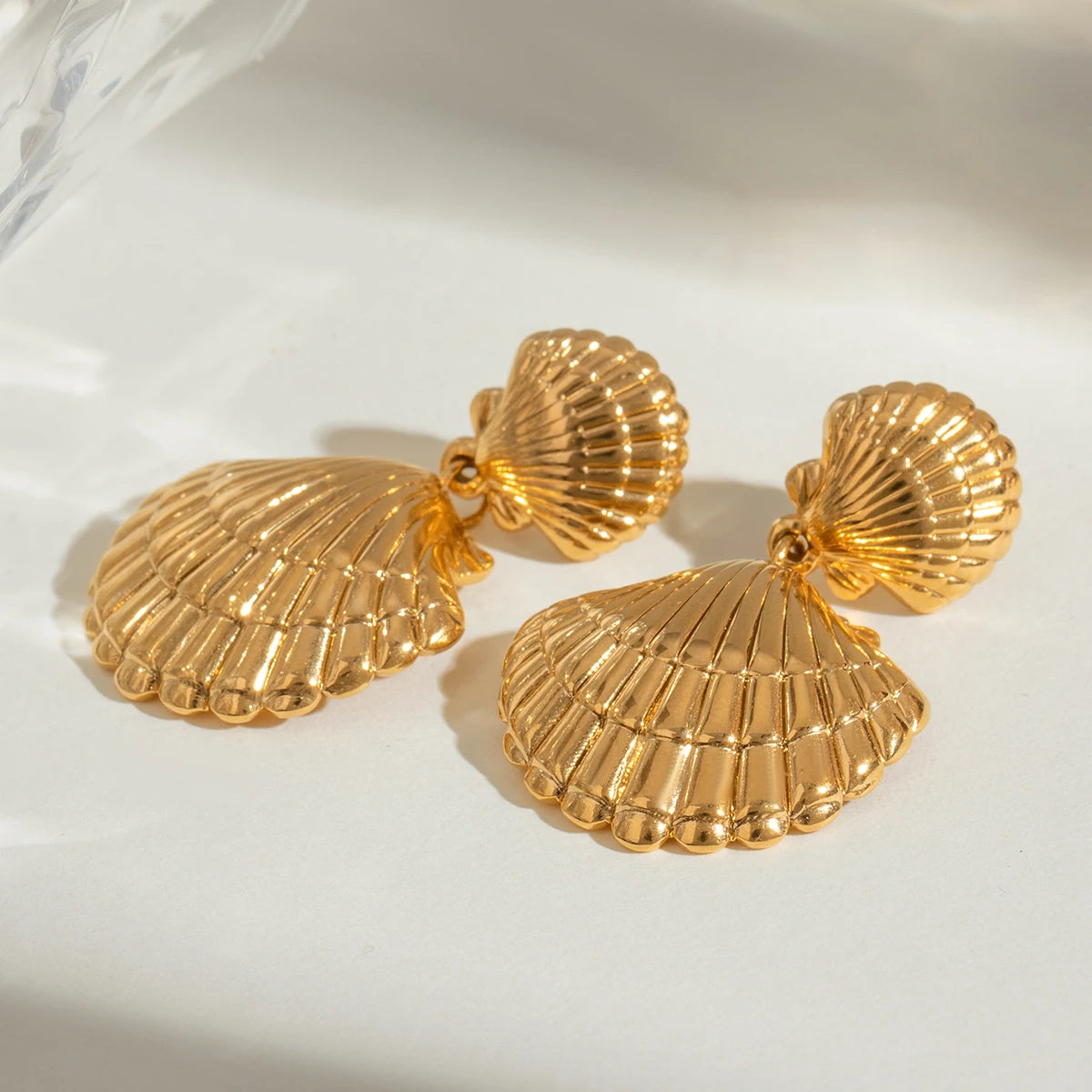 18K Stainless Steel Waterproof Vintage Shell Ocean Collection Dangle Earrings Women Anti Allergic Elegant Charm Beach Jewelry
