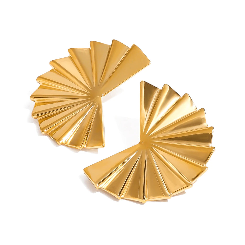 18K goud vergulde roestvrijstalen gladde geplooide waaier-vormige oorbellen dames charms metalen textuur waterdichte sieraden gala cadeau