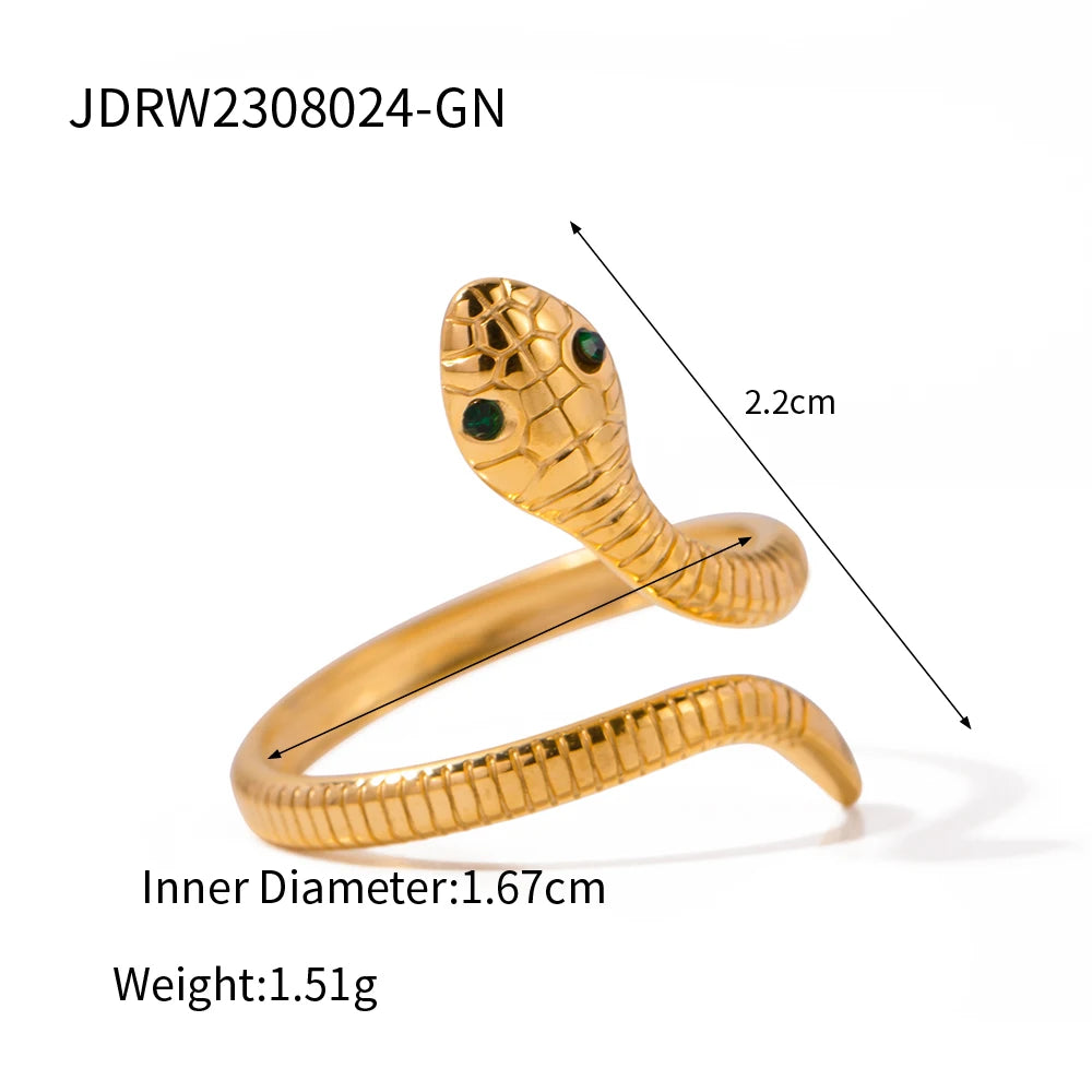 Creativity 18K Gold Plated Stainless Steel Serpentine Snake Shaped Series Open Ring Women Anti Allergic Charm Daily Jewelry