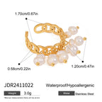 Minimalistischer, 18k vergoldeter Edelstahl, doppellagiger, hohler Süßwasserperlen-Öffnungsring für Damen, anti-allergischer Charmschmuck