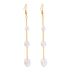 Pendientes colgantes largos con perlas en cadena de acero inoxidable de playa 18K, accesorios para mujeres, joyería de declaración anti alérgica