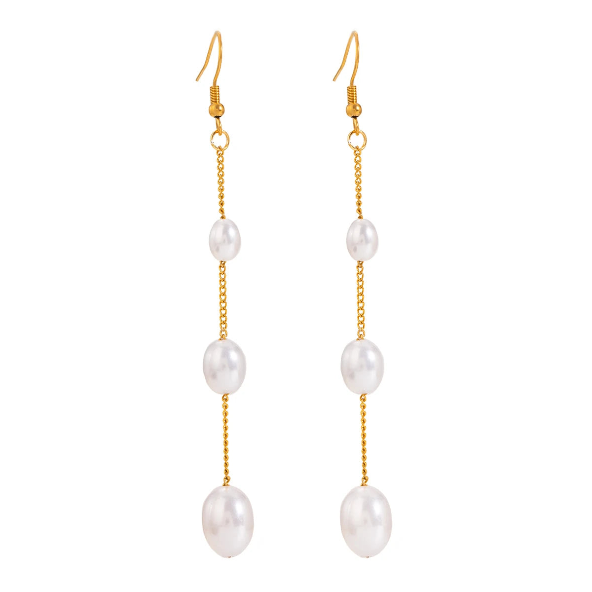 18K Strand Edelstahl Lange Hängende Perlenketten Haken Ohrring Zubehör Damen Anti-Allergie Statement Schmuck Zubehör