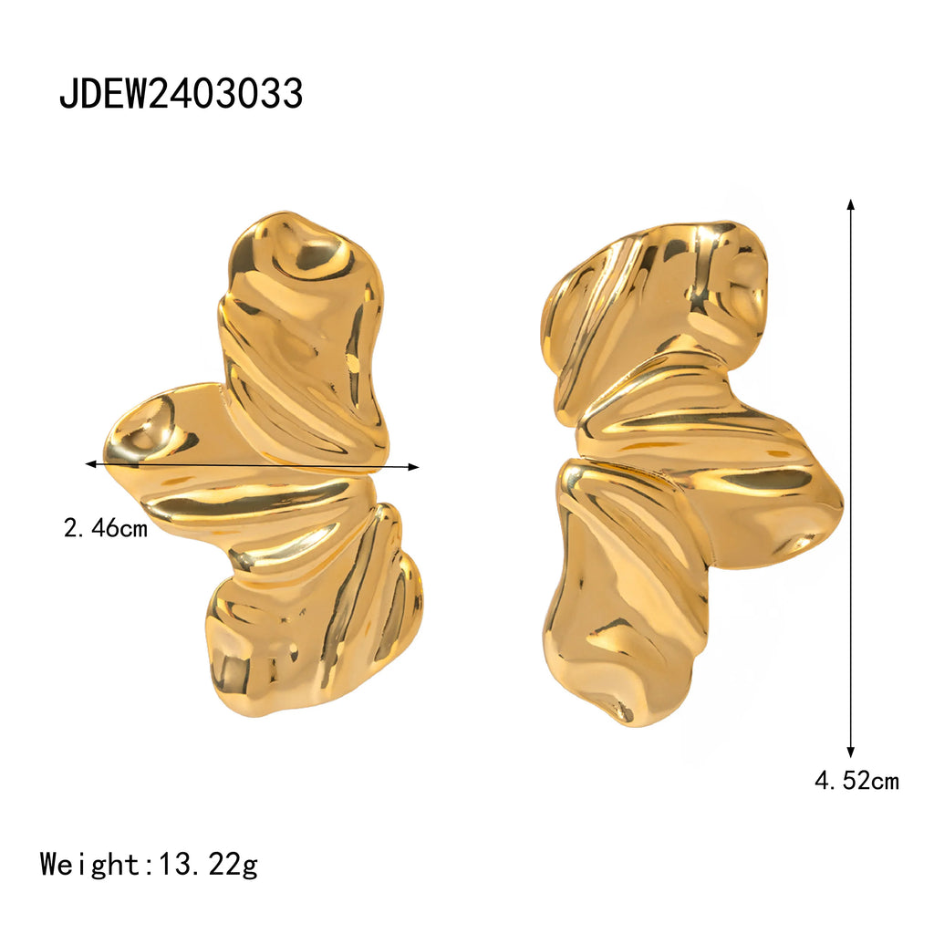 Stainless Steel Vintage Exaggerate Three Petal Stud Earrings PVD 18k Plated High Quality Free Temperament Charm Jewelry Women