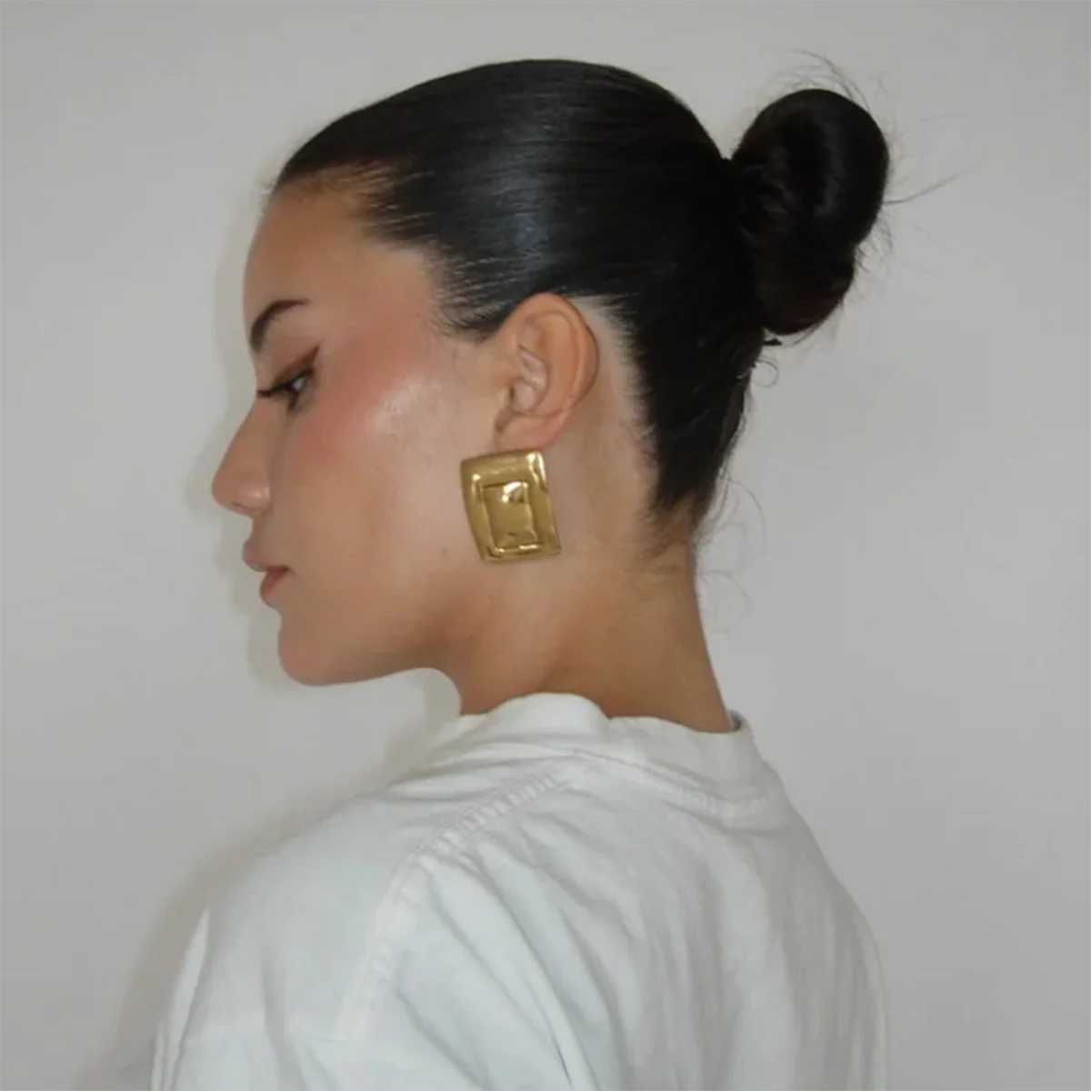 Brincos Retangulares de Aço Inoxidável com Banho de Ouro 18K Minimalistas, Cor Correspondente, Declaração Criativa, Exclusivos e Personalizados