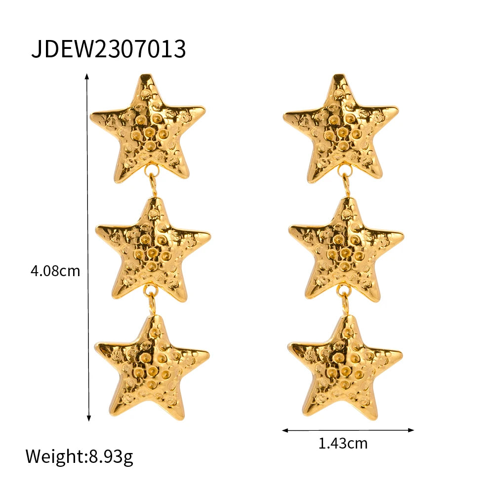 Tarnish Free Hammer Effect Geometric Pentagram Design Stainless Steel Earrings PVD Plating Waterproof 18k Smooth Pendant Earring