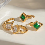 Pendientes de botón cuadrados acanalados de circonia blanca de acero inoxidable 18K Accesorios para mujeres Antialérgicos Joyería de declaración Accesorios