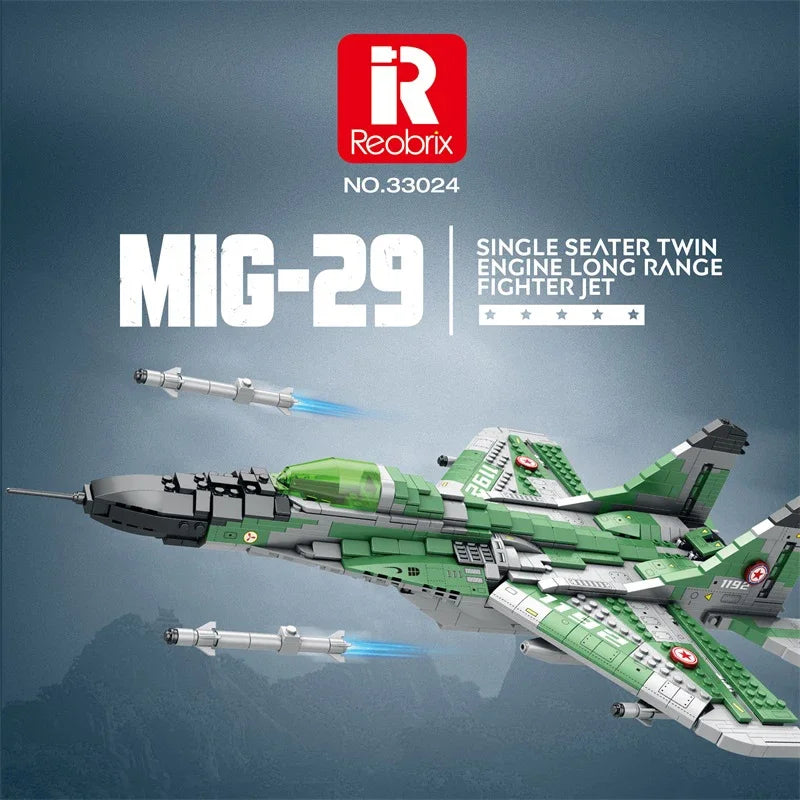 1290PCS MIG-29 Jet Fighter Building Blocks Diy Military Fighter Model Assembly Bricks Desktop Decoration Holiday Gifts Kids Toys