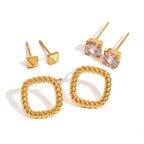 Trendy 18k Stainless Steel Vintage Square White Zircon Hollow Earrings Women Statement Charm Texture Rust Proof Trendy Jewelry