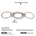 Anello aperto a tre strati con perla di vetro geometrica, misura 8, metallo in acciaio inossidabile placcato 18K PVD, gioielleria antiallergica