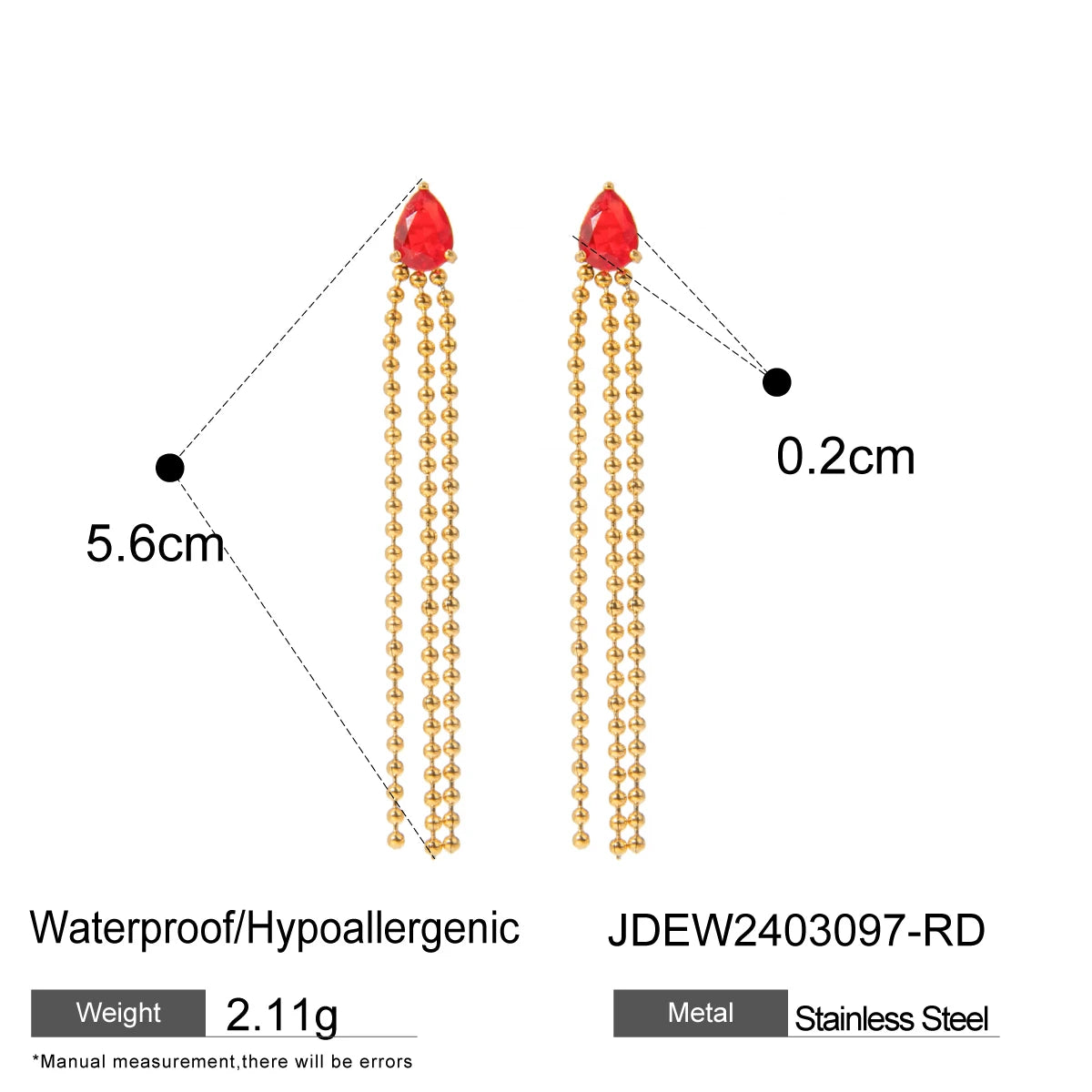 Delikatne kolczyki damskie ze stali nierdzewnej w kształcie kropli, pokryte 18K PVD, z kryształowym cyrkonem i frędzlami, minimalistyczna modna biżuteria z urokiem