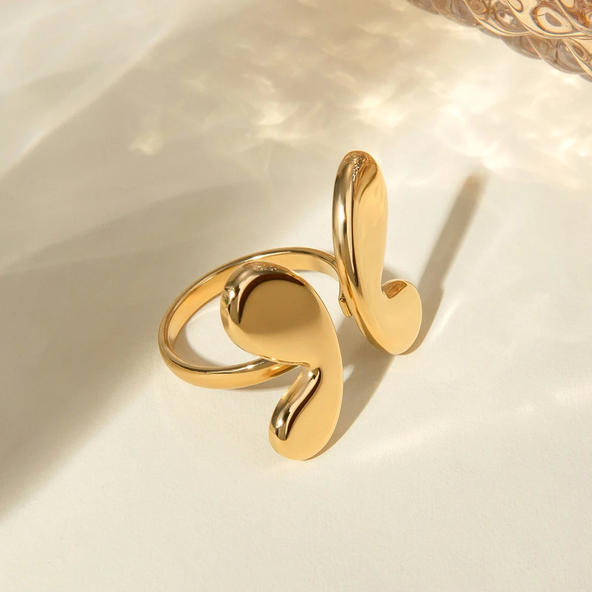 Vintage Stainless Steel 18K PVD Plated Smooth Butterfly Waterproof Charm Opening Ring High Quality Women Statement Jewelry