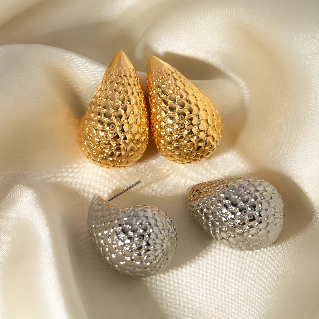 Rustfrit stål minimalistisk 18 karat guld mode tekstureret vanddråbe øreringe Rustfri kvinder Trendy charme Stilfuld gallagave