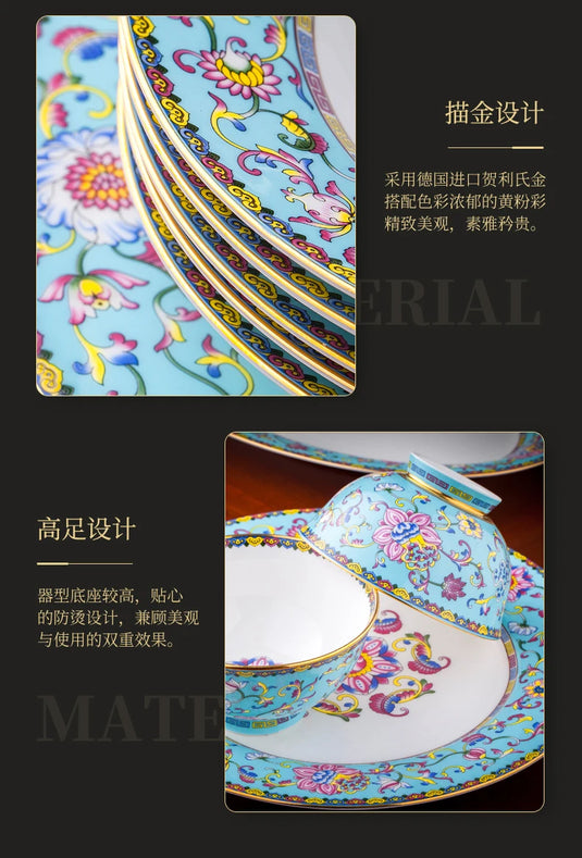 Jingdezhen bowl and dish set palace bowl enamel color ceramic tableware set bone tableware set plate combination