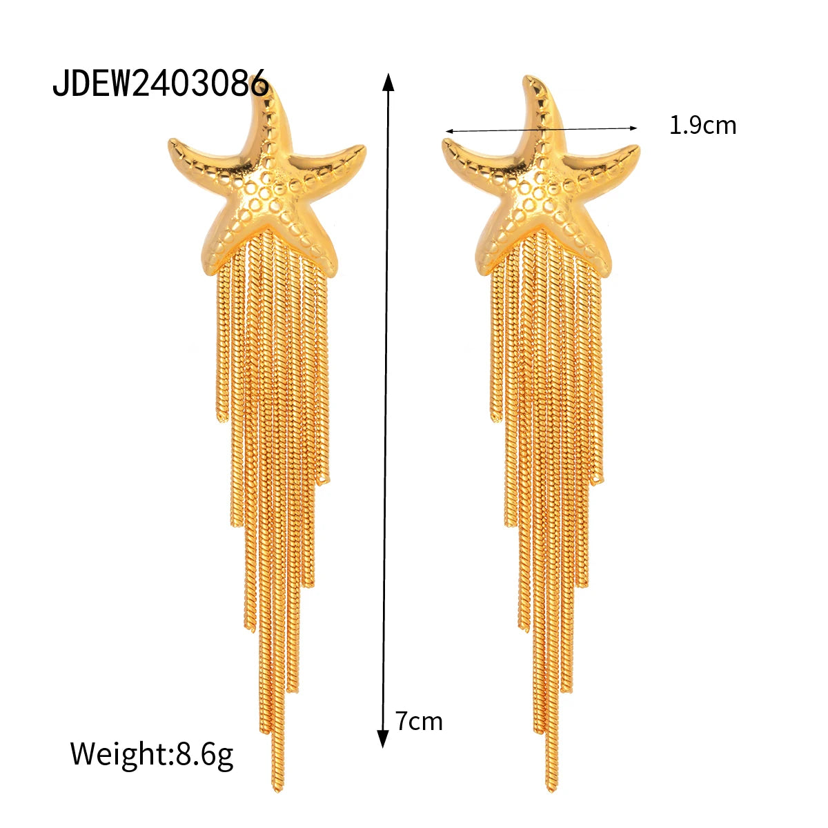 Edelstahl Chic Lange Kette Quaste Seestern Tropfen Hängende Ohrringe Damen 18K PVD Beschichtet Wasserdicht Temperament Stilvoller Schmuck