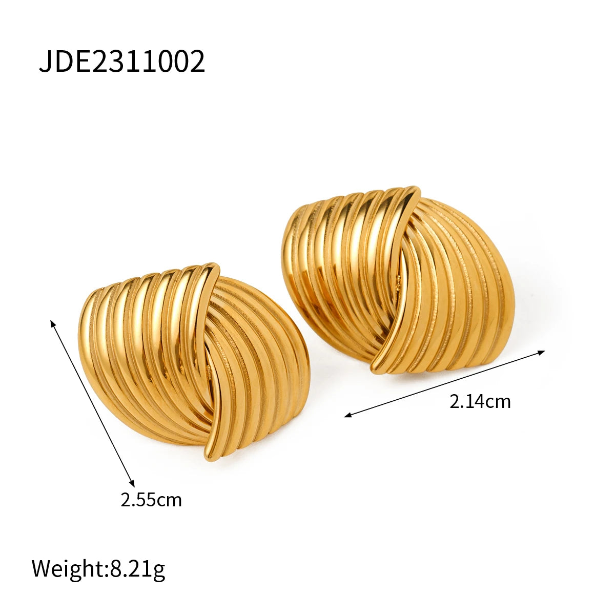 Striped Grain Staggered Stud Earrings For Women Stainless Steel 18K Gold Plated Tarnish-proof Texture Charm Jewelry Femme