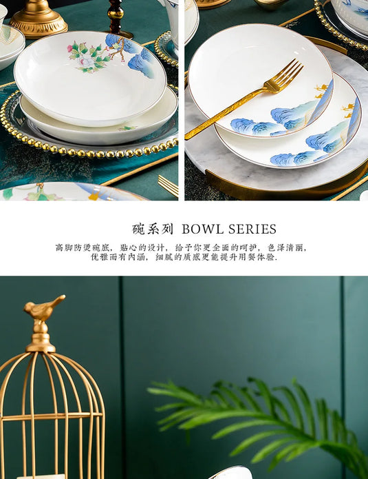 Jingdezhen Ceramic Bowls, Dishes, Dishes, Tableware Set, Bowls and Chopsticks Set