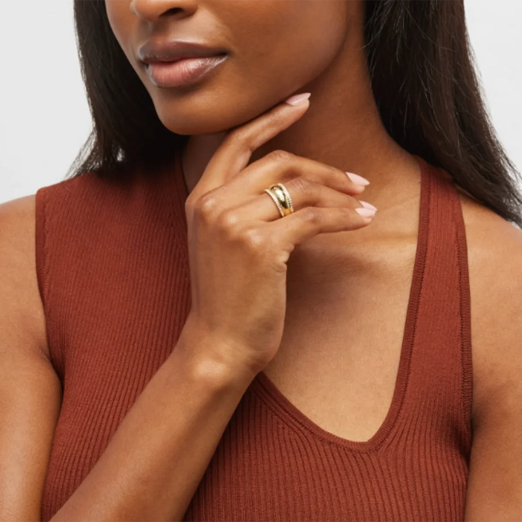 Anillo liso de cierre minimalista de acero inoxidable con incrustación de piedra de imitación, chapado en oro de 18k, a prueba de óxido, previene alergias, joyería de encanto de moda.