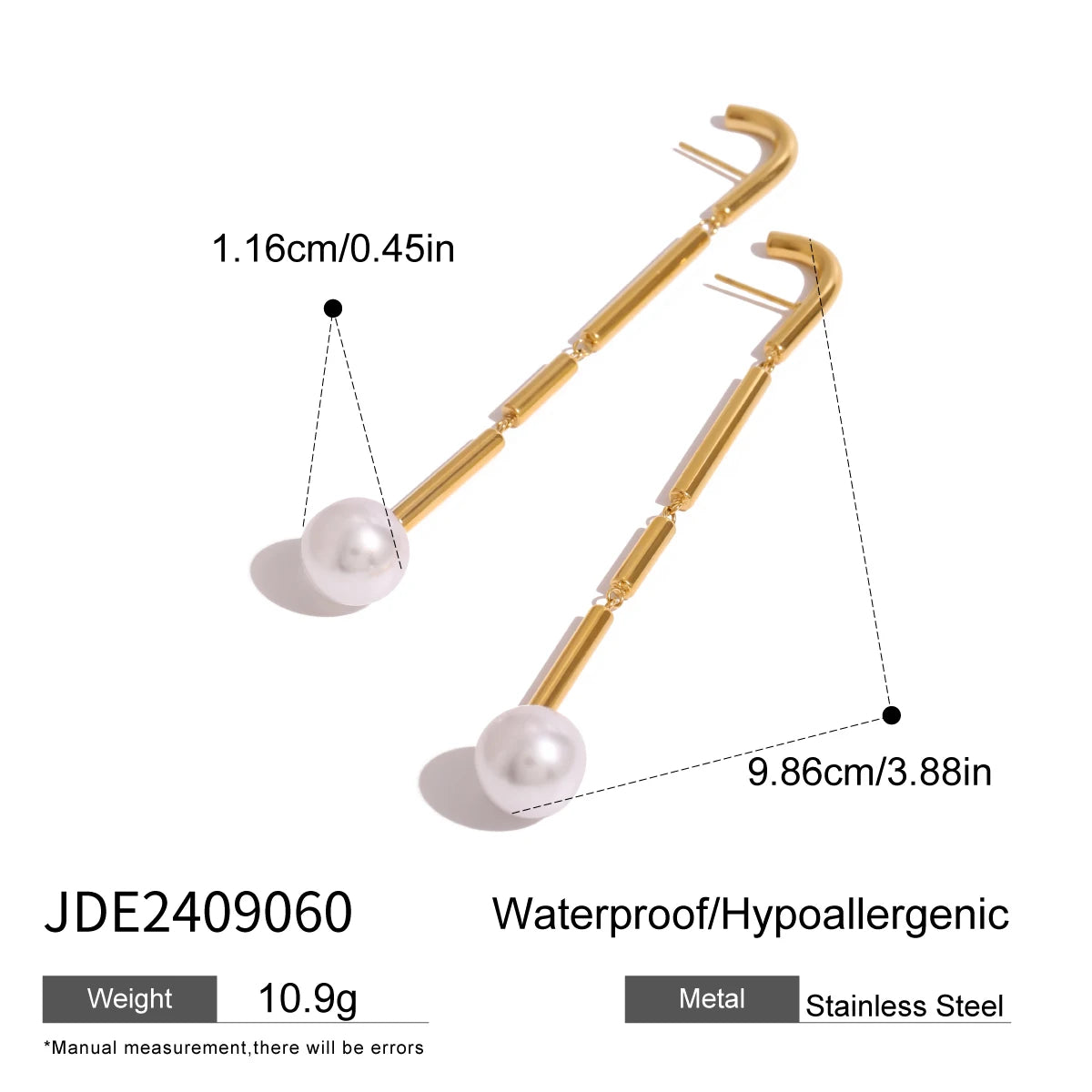 Geometrische 18K vergoldete Paar Quasten-Perlen-Anhänger-Ohrringe aus Edelstahl für Damen, rostfrei, stilvoller Charmschmuck