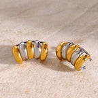 18K PVD-belagt rustfrit stål, farvematchende flerlags øreclips Metalisk dame charme Stilfuldt fest sommererklæring smykker