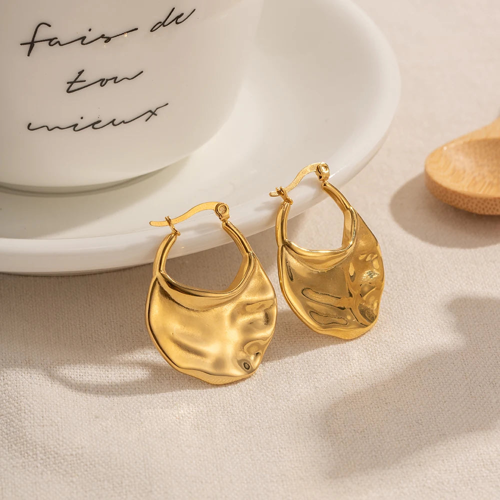 Metallstruktur 18K vergoldete Edelstahl-Ohrringe Mild Nicht reizend Damen Minimalistische Klobige Vintage Schmuck Geschenk