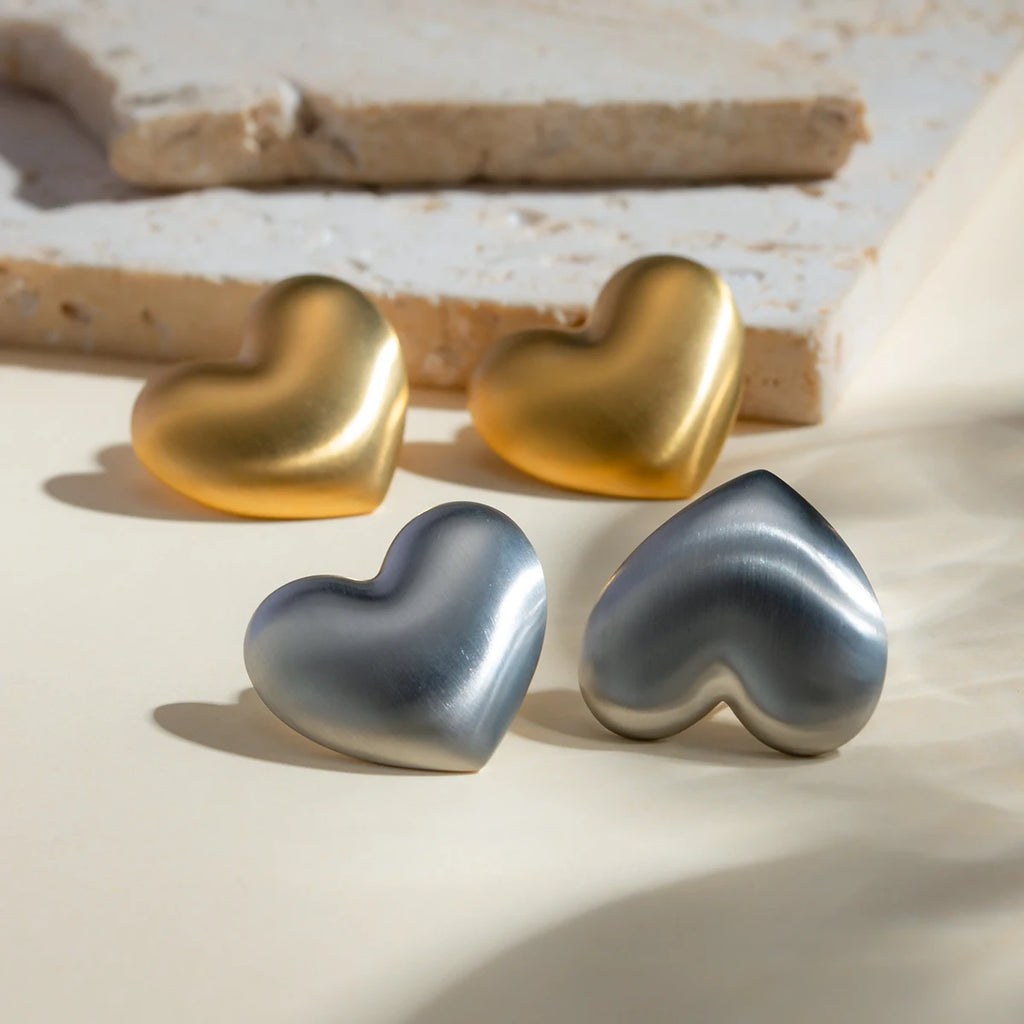 Stainless Steel Vintage Brushed Love Heart Stud Earrings PVD 18k Plated High Quality Free Temperament Charm Jewelry for Women - Grand Goldman