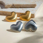 Stainless Steel Vintage Brushed Love Heart Stud Earrings PVD 18k Plated High Quality Free Temperament Charm Jewelry for Women - Grand Goldman