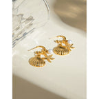 Summer 18K Gold Plated Sea Ocean Series Vintage Gold Starfish Shell Earrings Stainless Steel Statement Waterproof Jewelry