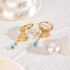 Brincos de Argola com Fivela de Concha de Pedra Natural Aço Inoxidável Metal Banhado a Ouro 18K PVD Feminino Prevenção de Alergia Joias Delicadas