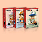 Mini City Street View Noodle Shop Building Blocks 4 in 1 Japanese Architecture Hot Spring House Toy Bricks Friends Children Gift