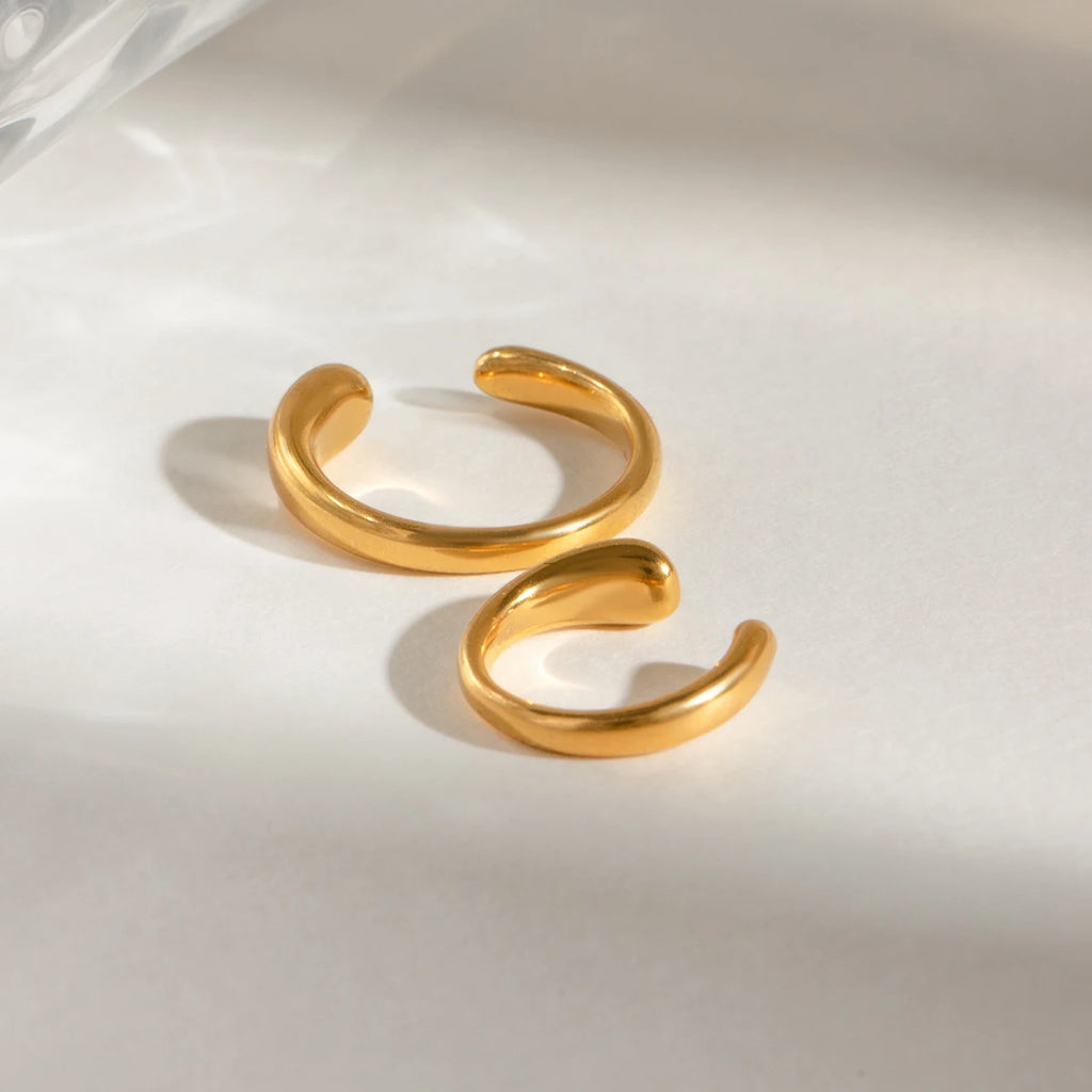 18k Goud Vergulde Roestvrijstalen Een Paar Minimalistische Gladde Oorclip Voorkomt Allergie Temperament Mode Charme Sieraden