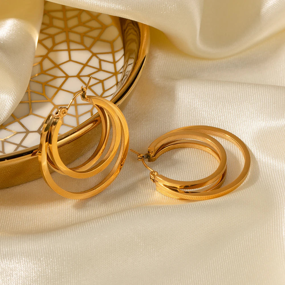 18K Gold Plated Stainless Steel Tarnish-proof Architectural Style Design Double Coil Earrings For Women Minimalist Ear Jewelry