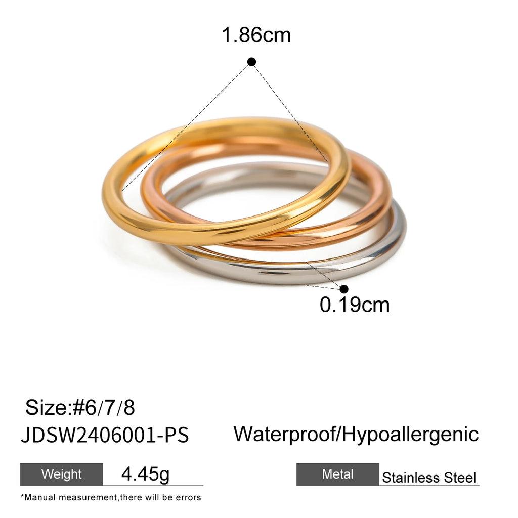 Vintage 18K Gold Plated Stainless Steel Parallel Double Line Irregular Open End Ring Women Anti Allergic Charm Daily Jewelry